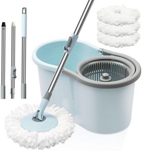 Spin Mop and Bucket with Wringer Set, 360° Spinning Mop Bucket System with 3 Microfiber Mop Replacement Heads and 50" Stainless Steel Adjustable Handle for Floor Cleaning