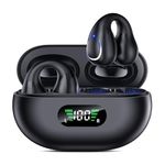 Open Ear Clip On Headphones Bluetooth 5.3 Wireless Earbuds 4 HD Mic with 36 Hours Reproduction LED Display Charging Case, 2024 New Bone Conduction Headphones, IPX7 Waterproof Sport Ear Buds, Black