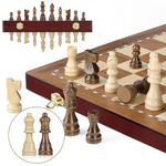 Peradix Chess Set | Magnetic Wooden Chess Board Piece Set Games | 38x38cm Folding Chessboard for Storage | 2 Extra Queen | Strategy Educational Games for Kids and Adult