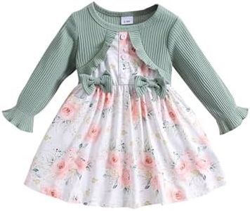 puseky Robe pour bébé Fille 2-3 Ans Robe à Manches Longues avec nœud et imprimé Floral Robe de Princesse pour Mariage et fête d'anniversaire
