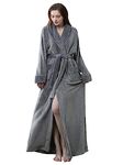 Artfasion Womens Long Fleece Robe - Warm Soft Floor Length Flannel Bathrobes for Winter Thicker Long House Coat with Pockets, Grey, Large-X-Large