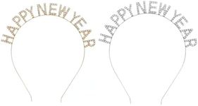 Minkissy 2PCS Happy New Year Headband Tiara Rhinestone Happy New Years Tiara New Year Eve Hair Hoop Headdress Hair Accessories Christmas Supplies