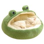 Pet Bed Dog Bed Cat Bed Frog Cat Bed Long Plush Winter Autumn Thermal Cute Cartoon Non-Slip Pet Bed Detachable Insert Soft Dampproof Cat Bed, Round with Half Roof