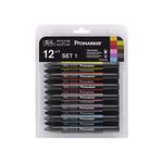 Winsor & Newton Twin Tip ProMarker (Pack of 12), 12 Assorted Colours - Set 1