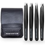 PORTENTUM Professional Tweezers for Facial Hair Women and Men - Stainless Steel Precision Tweezers for Ingrown Hair Tweezers (4 Pcs)