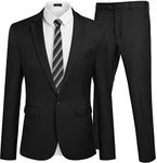 COOFANDY Men 2 Piece Suits One Button Blazer Jacket Tuxedo Slim Fit Suit Pant, Black, Medium