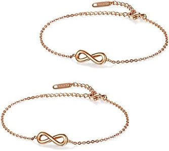 Flongo Pack of 2 BFF Bracelets, Infinity Sign and Heart Friendship Bracelet Made of Stainless Steel, Silver and Rose Gold Bracelets for Best Friends/Sisters/Mother and Daughter, 24 centimeters,