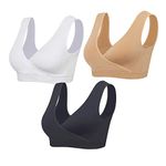 Lemef Nursing Sleep Bras Wirefree Maternity Breastfeeding Bras 3 Pack No Padding Nude,White,Black Size L