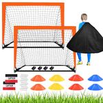 TGLTIC Soccer Nets for Backyard Kids, 2 of 4X 3FT Portable Indoor+Outdoor Soccer Goal Training Equipment, 8 Dis Cones and Carry Bag, Pop Up Soccer Goals Nets Set for Kids (Orange)