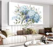 VEAEE Flowers Canvas Wall Art - Blue Floral Canvas Pictures, Living Room Wall Decor, Blue Hydrangea Botanical Canvas Prints Painting Abstract Artwork Bedroom Office Kitchen Home Decoration 50x100 CM