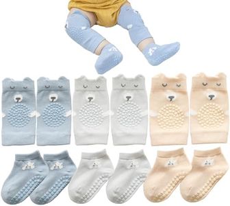 QXQTER Toddler Baby Knee Pads and Socks for Crawling for Infant Boys Girls with Grips Anti-Slip Knee Protector - 6 Pairs, Color B, 6-12 Months