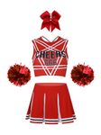 Freebily Cheer Leader Costume School Girl Uniform Musical Uniform High School Fancy Dress for Women Cosplay Halloween RedSet S