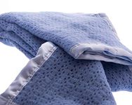 Snugglemore Pure Wool Cellular Blanket Lightweight Luxury Satin All-Round Border (Double 230 x 230cm, Blue)