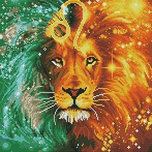 Amiiba Cross Stitch Kits Pre Printed, Zodiac Sign Leo Lion DIY 11CT Stamped 15.7x19.7 inch Embroidery Kit with Pattern (Lion)