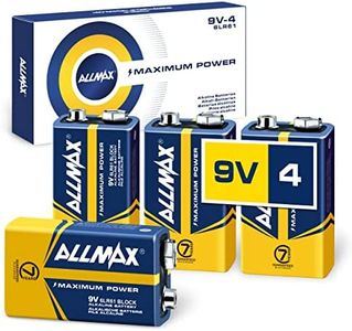 Allmax 9V Maximum Power Alkaline Batteries (4 Count) – Ultra Long-Lasting, 7-Year Shelf Life, Leakproof Design – Perfect for Smoke Detectors & Wireless Microphones (9 Volt)