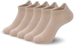 SERISIMPLE Women Ultra Thin Socks Viscose Bamboo Low Cut No Show Ventilating Low Ankle Anti Odor Arch Support Mesh Socks 5 Pairs (Beige, Medium)