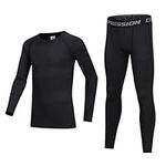 Gavena Kids Thermal Base Layer Set Boys Compression Sets Children Gym Sport Compression Suit for 12~13 Years, Black