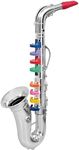 Click N' Play Toy Saxophone for Kids with 8 Colored Keys, Kids Musical Instruments Ages 6-12, Plastic Saxophone in Metallic Silver, Great Musical Gift