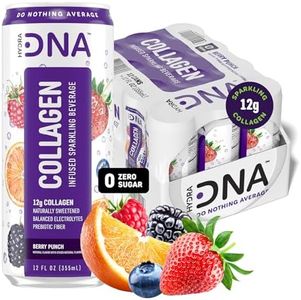 HYDRADNA- Sparkling Liquid Collagen Protein Water Drink Balanced Nutrients for Wellness - Sugar-Free - Keto-Friendly - No Gluten (12 Pack) Berry Punch