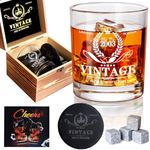 21st Birthday Gifts for Boys, Vintage 2003 Whiskey Glass Set - 21st Birthday Decorations, Party Supplies - 21 Year Anniversary, Bday Gifts Ideas for Him, Friends - Wood Box & Whiskey Stones & Coaster