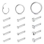 FANCH 18G Nose Ring Hoop 20G Nose Stud Set Women Men,Hypoallergenic 316L Surgical Steel Hinged Clicker Segment Nose Ring Helix Cartilage Daith Tragus Sleeper Earring Straight Silver Nose Stud Piercing