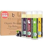 Organic Lip Balm Set (Multi-flavoured, 4 Pc) - USA Made with Natural Ingredients, Hydrating Chapstick Lip Balm Moisturizer for Dry, Cracked, Chapped Lips, Self Care Gift Ideas for Women, Men, Mom & Teens