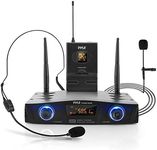 PYLE Compact UHF Wireless Microphone System - Pro Portable 1 Channel Desktop Digital Mic Receiver Set w/Belt-Pack Transmitter, Receiver, Headset and Lavalier Mics, XLR, for Home, PA PDWM1988B,Black