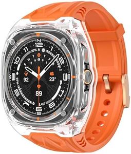 Transparent Designer Rugged Case with Band Compatible with Samsung Galaxy Watch 7 Ultra Band (2024),Luxury Crystal Clear Military Protective Cover Bumper Tactical for Galaxy Watch 7 47mm Ultra Strap (Orange)