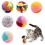 6 Packs Colorful Cat Toys, Soft Interactive Plush Bite-resistant Cat Balls Toys, Cute Kitten Toys Pet Pom Pom Balls for Playing, Chasing, Teeth Grinding, Chewing, Training(A)