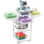 Crafit Movable Heat Press Table with Pull-Out Tray, CRAFIT 4 Tier Foldable Heat Press Stand with Charging Station for Heat Transfer Sublimation Printer Sublimation Transfer Machine Organization