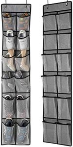 KEEPJOY Over The Door Shoe Organizer 2 Pack,Mesh Pockets Hanging Shoe Rack Over The Door,Shoe Storage Closet with 4 Hooks,Washable and Breathable Fabic,Large Size 57.5×12.6inch(Grey)