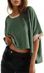 Dokotoo Summer Shirts for Women Color Block Oversized Tshirts Plus Size Cute Tops 2024 Business Casual Tops for Women Crewneck Oversized Women's Blouses Short Sleeve Shirts for Women Vineyard Green