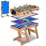 SereneLife 5 in 1 Multi Game Table, 40” Folding Combo Sports Arcade Games with Foosball Soccer, Pool Billiards, Ping Pong, Bowling and Shuffleboard Set, for Play Rec Room Kids and Adults