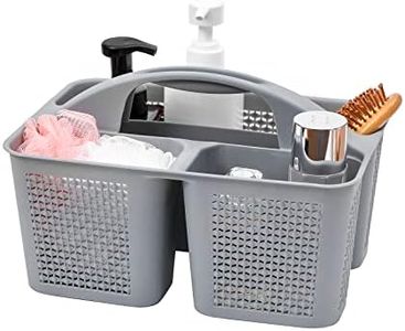 UUJOLY Plastic Portable Shower Caddy Basket Bucket, Cleaning Shower Basket with Handle Compartments Storage Basket Organizer for Bathroom Kitchen College Dorm Sink, Grey