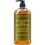 MAJESTIC PURE Eucalyptus Mint Massage Oil - Invigorating, Refreshing, and Relaxing - Massage, Made with Natural Oils - for All Skin Types - Men and Women - Made in USA - 8 fl oz