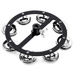 Facmogu 5.5 Inch Mountable Cymbal Hi-hat Tambourine with Single Row 8-pair Stainless Steel Jingles 37cm/1.5in, Drum Set Tambourine with Wing Nut Mount & Durable Alloy Construction for Hihats - Black