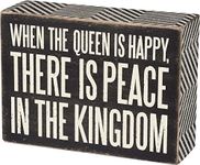 Primitives by Kathy 31134 Chevron Trimmed Box Sign, 5.50" x 4" x 1.75", Queen is Happy, Black