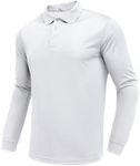 PINSPARK Golf Polos for Men Dry Fit Moisture Wicking Men's Long Sleeve Polo Shirts Lightweight Golf Polos White Polo Shirt