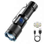 ALONEFIRE X67 LED Mini Flashlight High Lumens USB C Rechargeable Zoom Small Flashlight Bright Lightweight Pocket Size Long Range with 5 Light Modes Magnetic with Clip, Rechargeable Battery for EDC