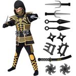 Spooktacular Creations Golden Ninja Costume for Boys, Kids Ninja Costume Outfit Set with Golden Armor and Patterns for Halloween Ninja Costume Dress Up Party-3T