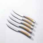 KitchAntique Sterling Silver with Golden Handle French Style Silverware | 5-Piece Hammered Dinner Knife Set with 2-in-1 Serrated Steak Knife | Flatware Cutlery for Home, Restaurants & Gifting