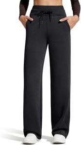 G4Free Wide Leg Sweatpants for Women High Waisted Loose Drawstring Track Pants with Pockets Soft Travel Casual Lounge Trousers(Black,XL,Petite)