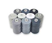 Gray Sewing Threads - 10 Large Spools of Polyester Thread for Hand, Quilting & Sewing Machine - Grey Shades Plus Black & White - 1000 Yards Per Spool