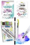 Online Watercolor Set I Watercolor Painting Set for Handlettering, Calligraphy or Drawing I Consisting of Watercolor Paper Pad, 10 Brush Pens Double Tip, Waterbrush Pen and Watercolor Magazine