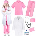 YADIYA Doctor Costume for Kids Scrubs Real Stethoscope Lab Coat Halloween Costumes Career Day Costume For Kids Girls 3-12