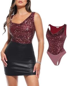Popilush Sequin Tops for Women Sparkly Tummy Control Shapewear Bodysuit Sleeveless Body suit Going Out Tank Tops Red