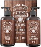 Viking Revolution Sandalwood Beard Wash For Men & Beard Conditioner For Men With Argan & Jojoba Oils - Softens & Strengthens - Natural Beard Shampoo And Conditioner Set With Beard Oil (2x17 oz / 482g)