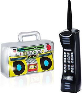 Gejoy 2 Pieces Inflatable Radio Boombox Inflatable Mobile Phone Props for 80s 90s Party Decorations Hip Hop Theme Birthdays Party Supplies