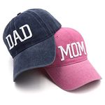 Hiwelove Mom and Dad Hats Fathers Day Mom Dad Gifts Hat Embroidered Adjustable Baseball Caps Gift for Couples Parents, Pink Mom Hat and Navy Blue Dad Hat, One Size