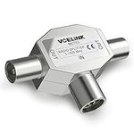 VCELINK TV Aerial Coax Splitter 2 Way Splitter Coax Cable 2 Male to 1 Female Adapter Coaxial TV Connector Shielded Metal Housing 0-1000Mhz, Argent